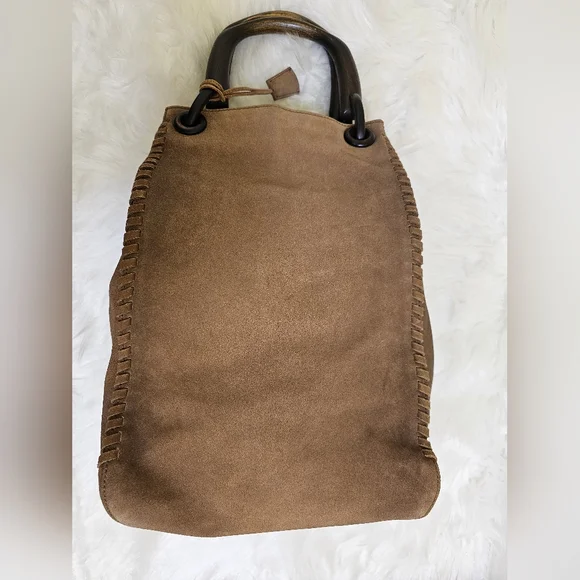 Authentic Gucci Hand Bag Bamboo Brown Suede Leather - Picture 4 of 17
